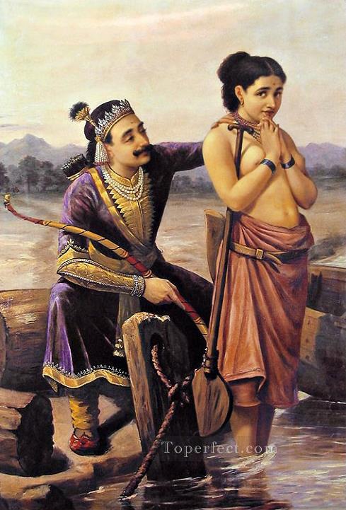 Ravi Varma Shantanu and Satyavati Oil Paintings